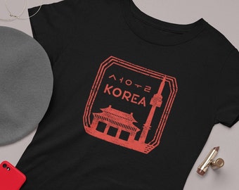 South Korea T-Shirt: Minimalist Seoul Design featuring Namsan Tower & Gyeongbokgung Palace - A Softstyle Travel Souvenir