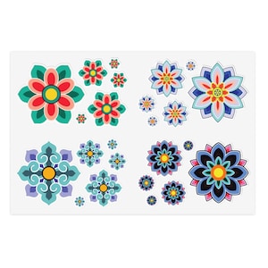 Koreaanse traditionele bloemstickers - Dancheong-motief, levendige vinylstickers, holografisch, transparant, wit - kunstliefhebbers, K-dramafans