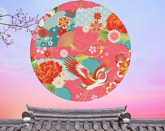 Korean Traditional Art Ornament - Crane, Flowers, Fan Motif, Historic Korean Beauty, Holiday Decor, Korea Keepsake & Souvenir