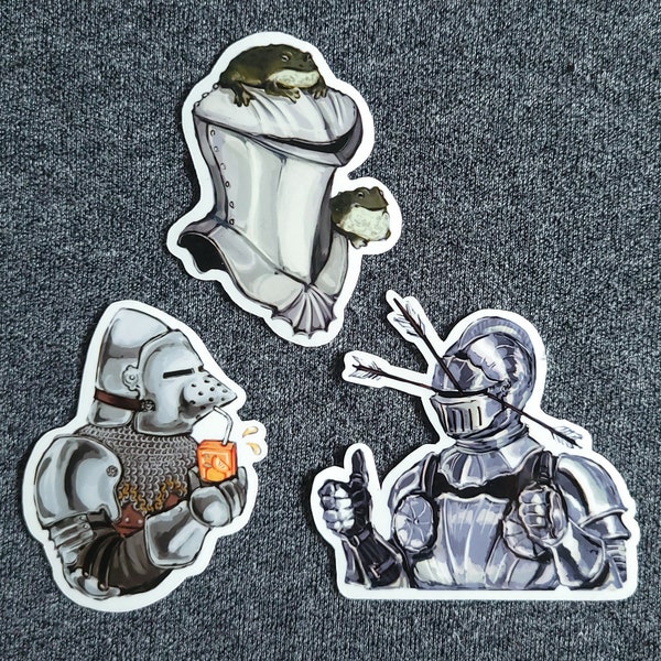 Silly Medieval Knights Vinyl Stickers all Three