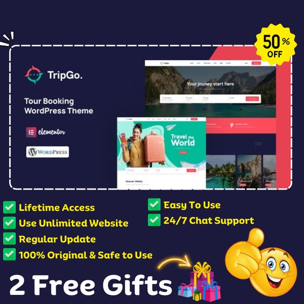 WordPress Travel Theme  | Tour Booking Theme | Template + 2 Free Gift