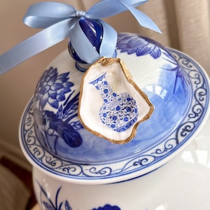 Oyster Shell Freshwater Chinoserie Decoupaged & Hand Painted Ornament