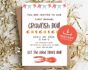 Crawfish boil invitation, annual crawfish boil invitation, crawfish party invites