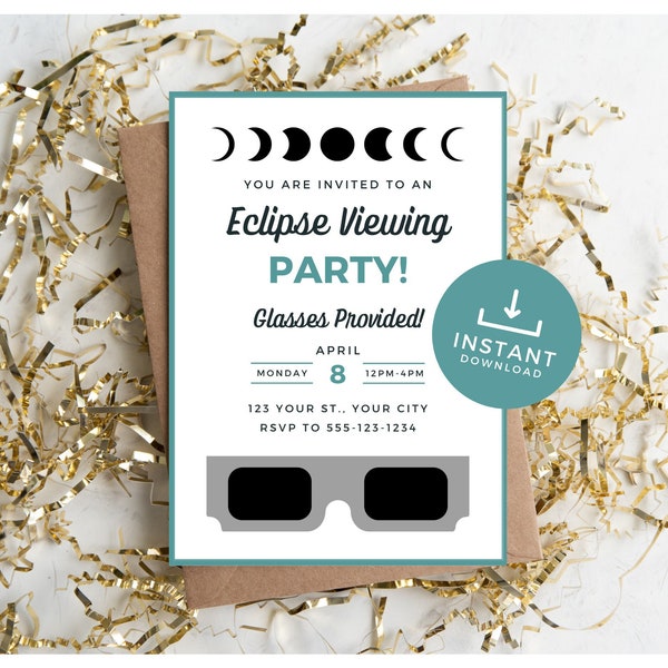 Eclipse party invite, Total eclipse party invitation, solar eclipse party invitation, Editable Solar Eclipse Viewing Party Invitation