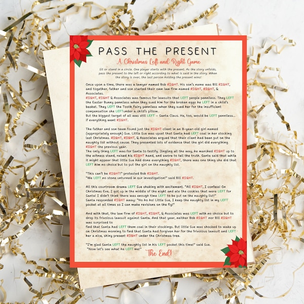 Left Right game, Pass The Present printable game, party passer, fun Christmas games for kids and adults, winter party printables