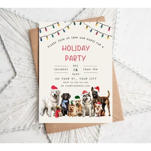 Convite para festa de Natal de cachorro, convite para festa de Natal de cachorrinho, cartão engraçado de Natal para animais de estimação, edite facilmente no Canva, para imprimir