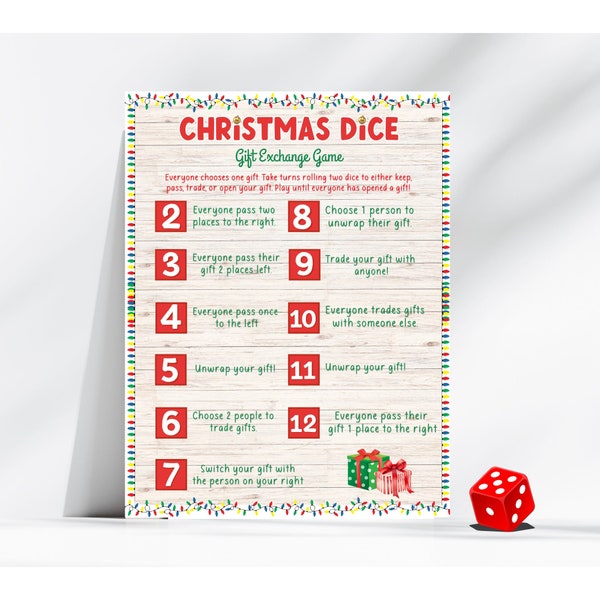 Christmas dice exchange, Christmas gift exchange dice game pdf, pass the gift game, printable present swap