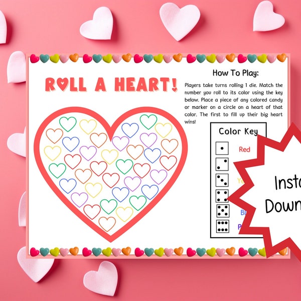 Roll A Heart game, candy dice Valentines games,Valentine games for senior, Valentines games classroom