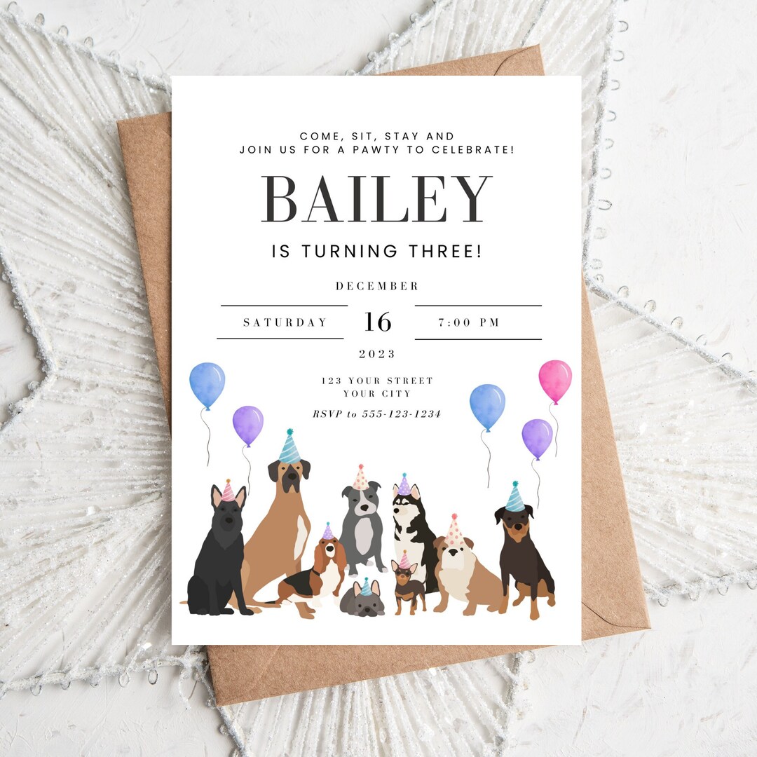 Dog Birthday Party Invitation: Editable Puppy Pawty Invite (digital ...