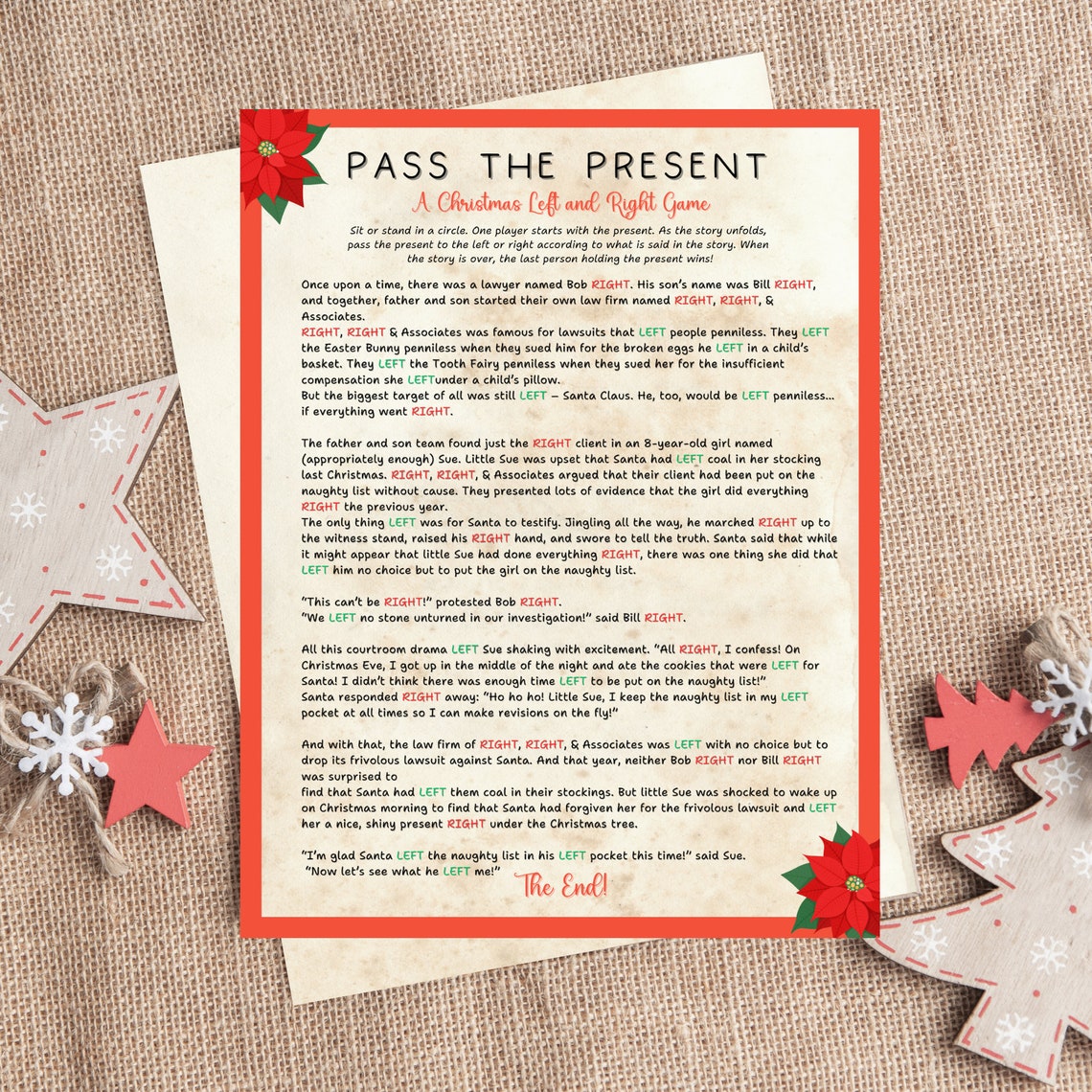 Left Right Game, Pass the Present Printable Game, Party Passer, Fun ...
