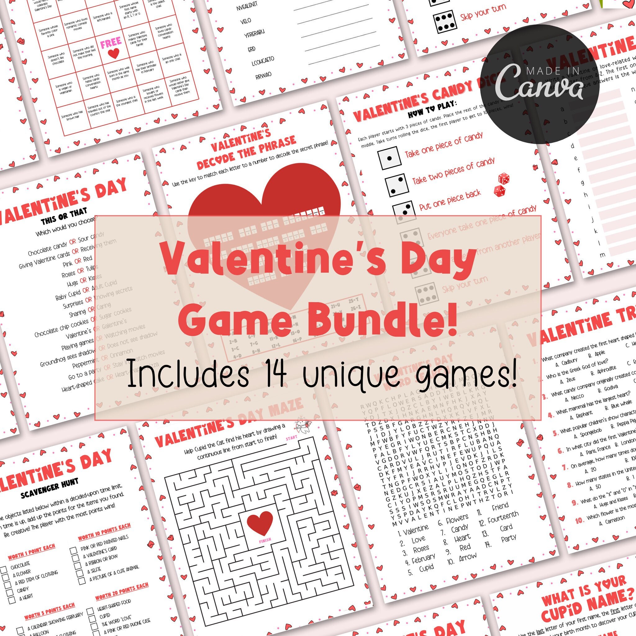 Printable Valentine's Day Games Bundle for Kids and Adults - Etsy