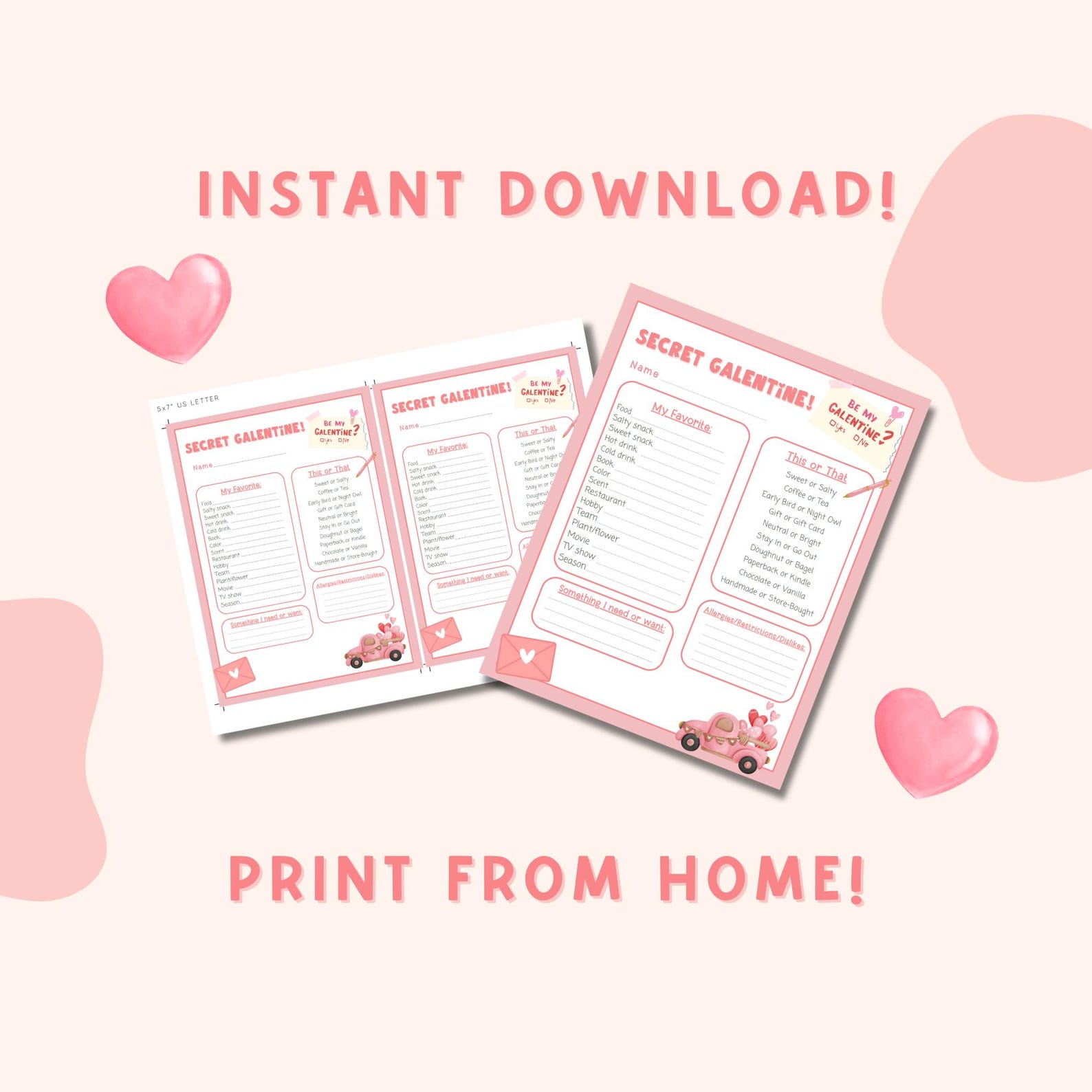 Secret Pal Questionnaire, Galentine Exchange, Valentine Secret Pal ...