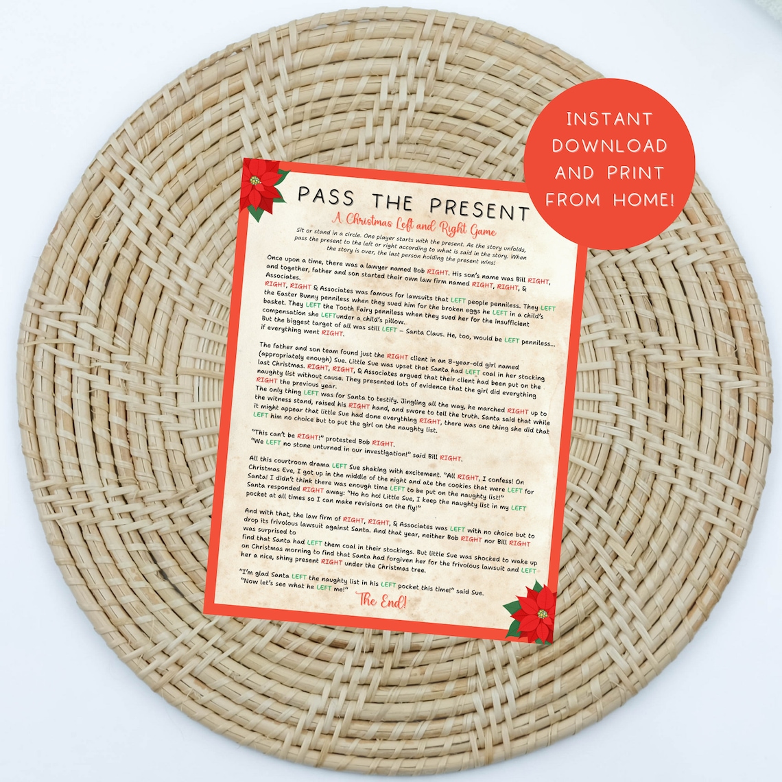 Left Right Game, Pass the Present Printable Game, Party Passer, Fun ...