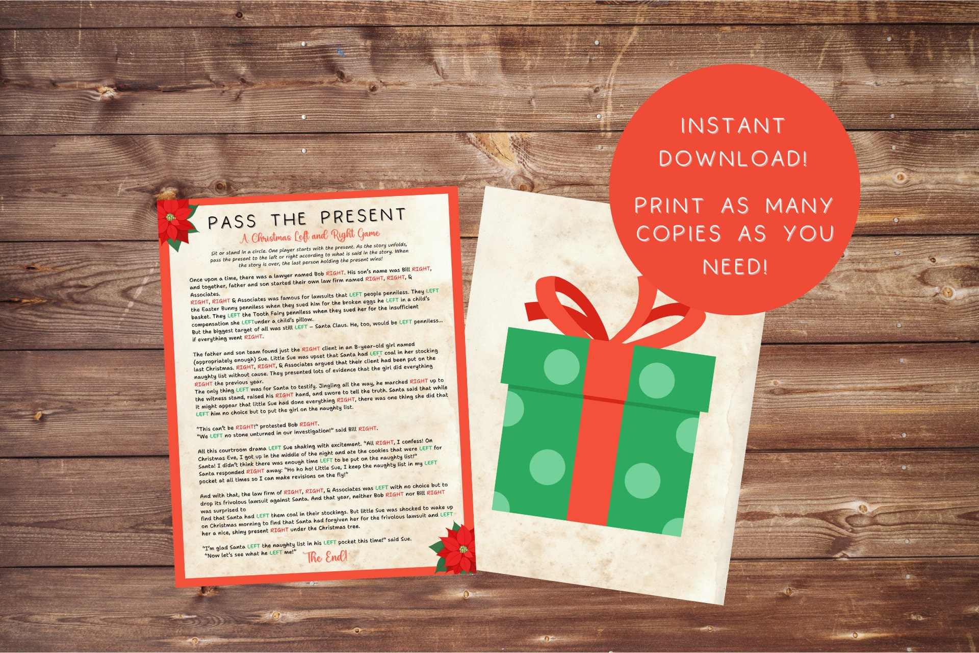Left Right Game, Pass the Present Printable Game, Party Passer, Fun ...