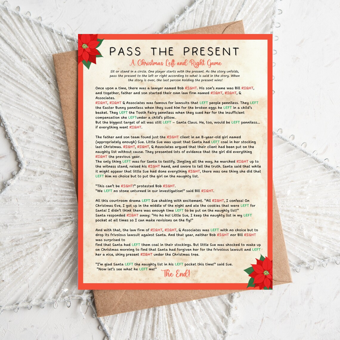 Left Right Game, Pass the Present Printable Game, Party Passer, Fun ...