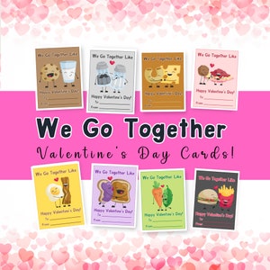 Cartes de Saint-Valentin, cartes de Saint-Valentin pour enfants imprimables, We Go Together Like jeu de mots, paires parfaites cartes de classe v-days