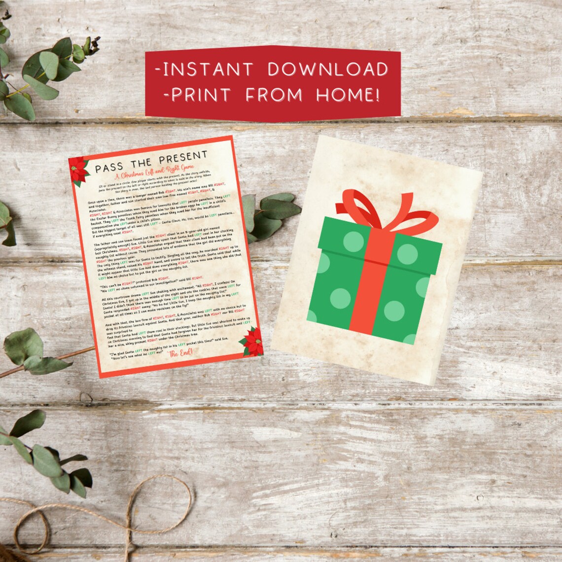 Left Right Game, Pass the Present Printable Game, Party Passer, Fun ...
