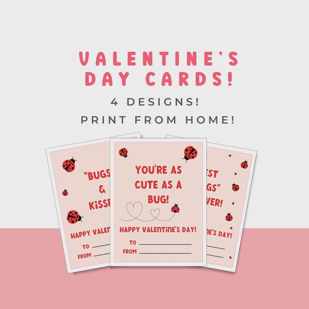 Ladybug Valentines Cards, Girls Printable Unique Valentine’s Day Cards ...