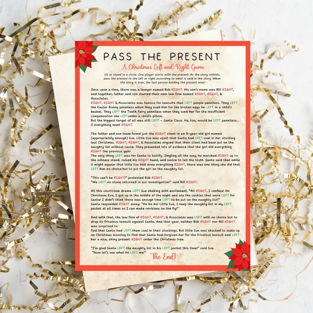 Left Right Game, Pass the Present Printable Game, Party Passer, Fun ...
