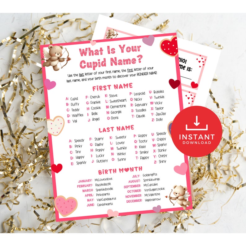 Name Game, Whats Your Cupid Name Game, Valentines Day Games for Kids