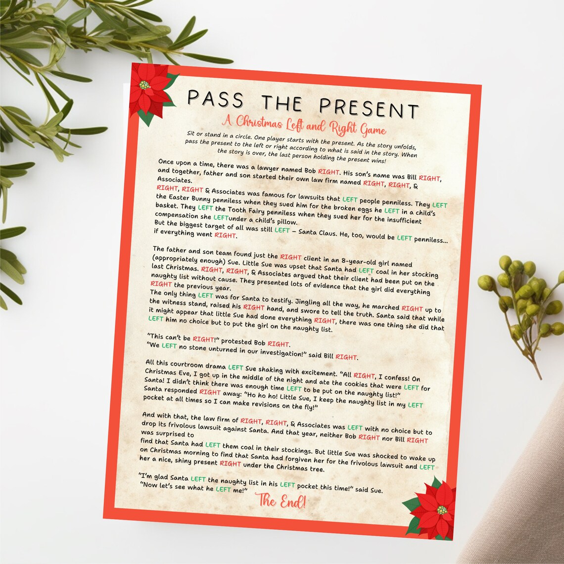 Left Right Game, Pass the Present Printable Game, Party Passer, Fun ...