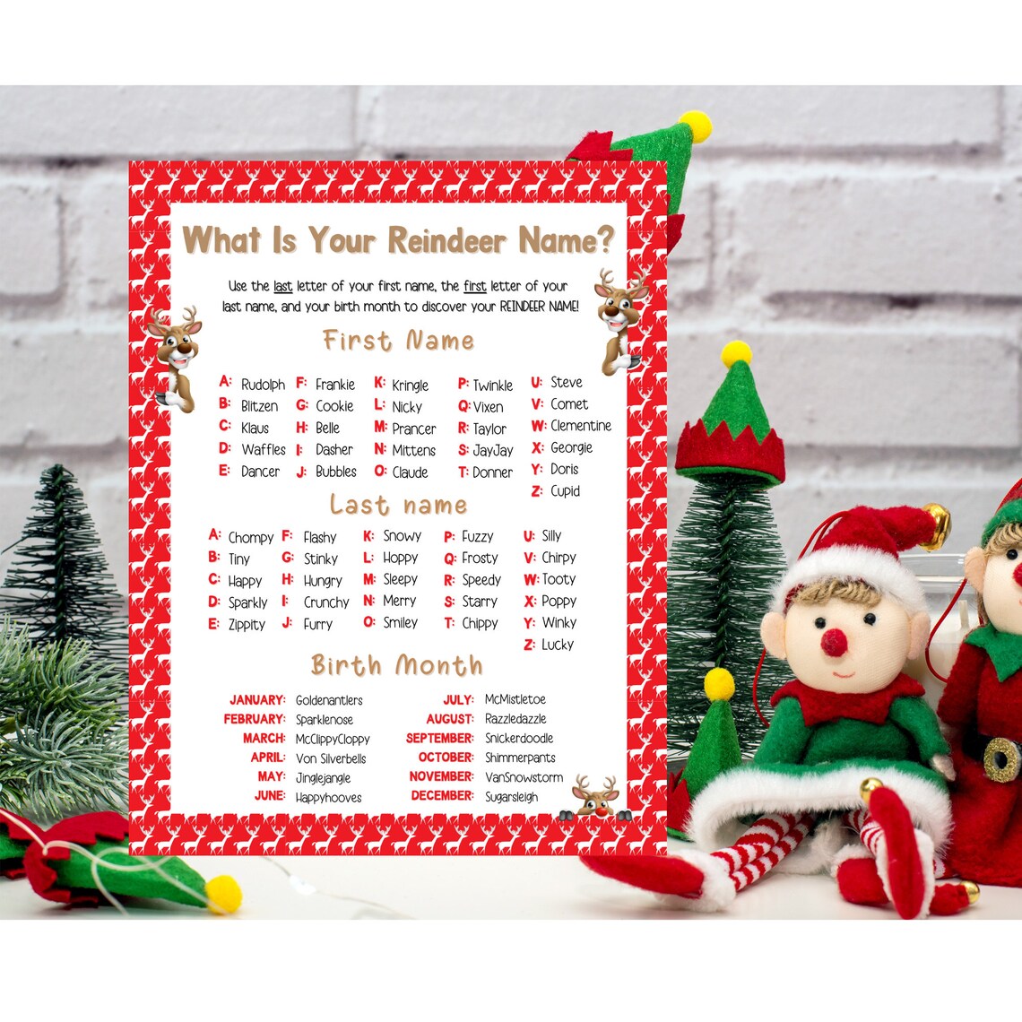 Whats Your Reindeer Name Game Office Party Games Reindeer - Etsy