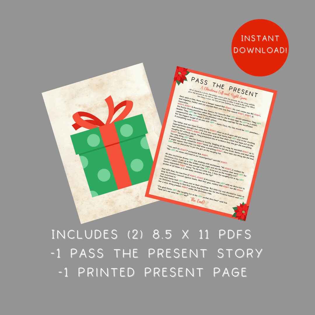 Left Right Game, Pass the Present Printable Game, Party Passer, Fun ...