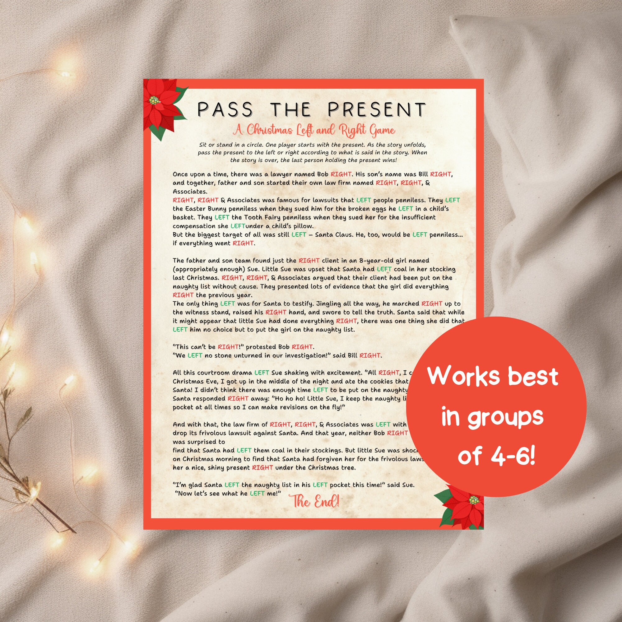 Left Right Game, Pass the Present Printable Game, Party Passer, Fun ...