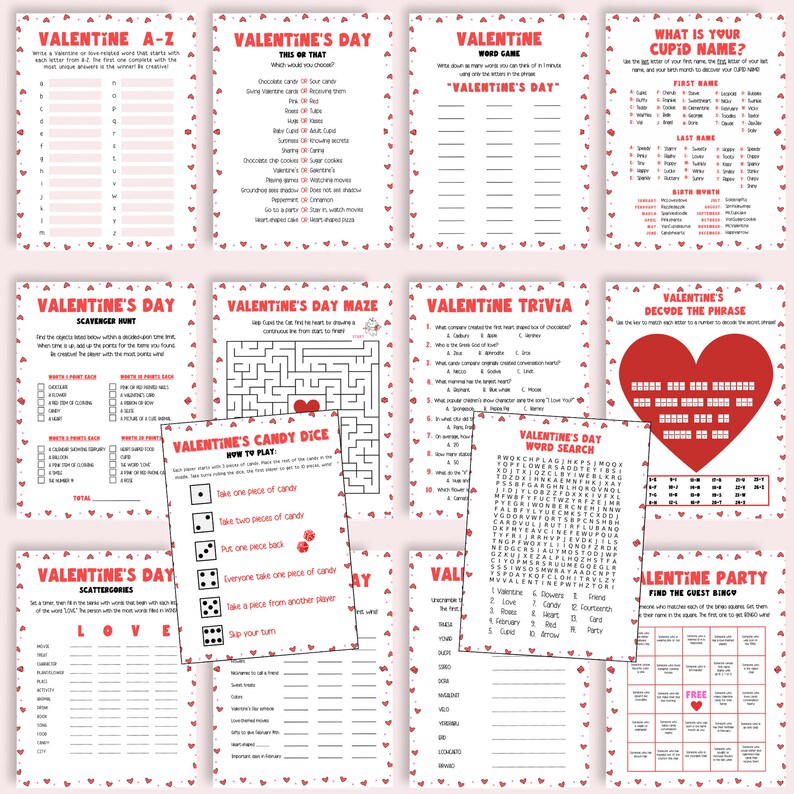 Printable Valentine's Day Games Bundle for Kids and Adults - Etsy