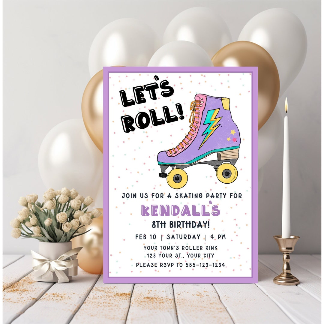 Skating Party Invitation for Girls, Skate Party Invitation Printable ...