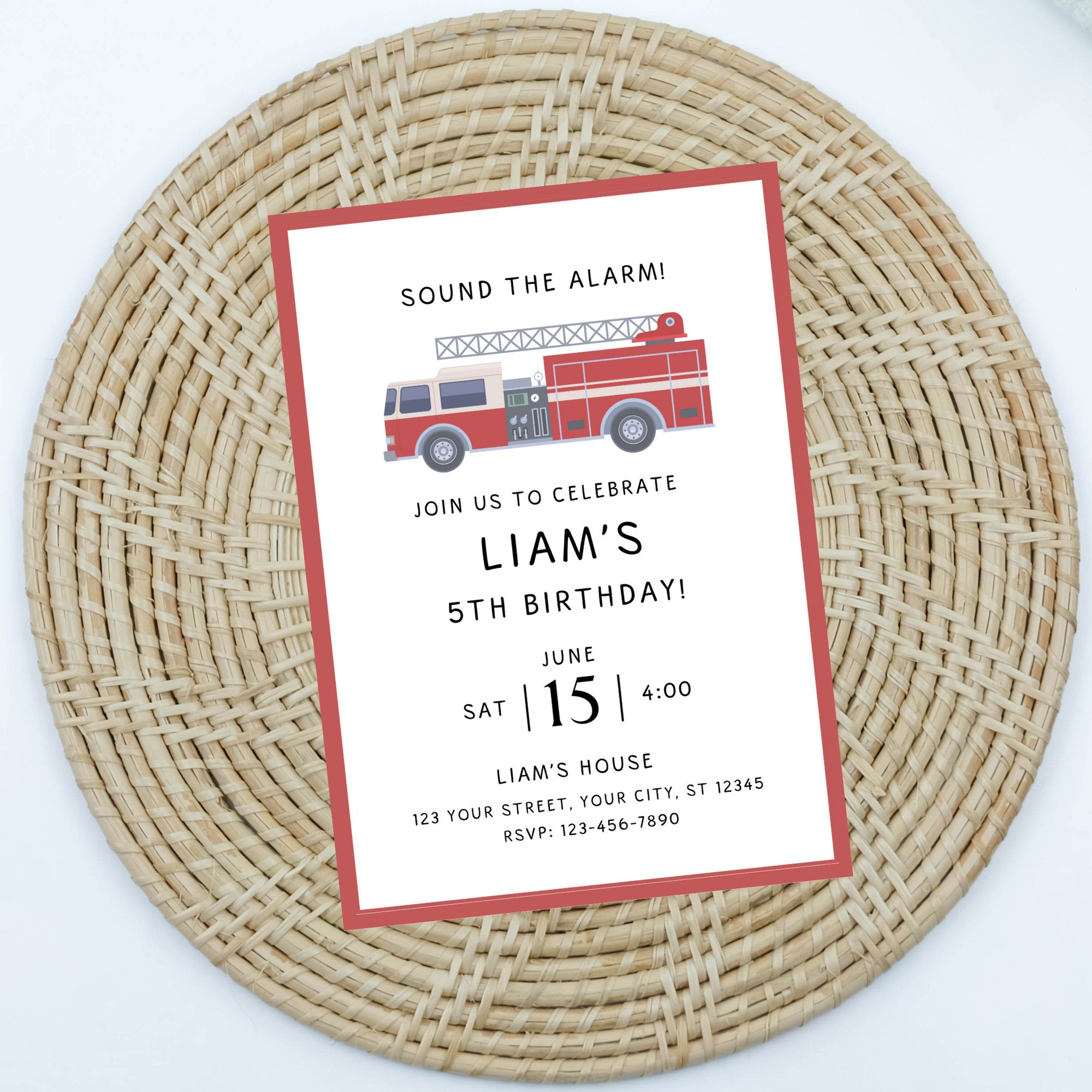Fire Truck Birthday Invitation: First Responder Party (digital Download ...