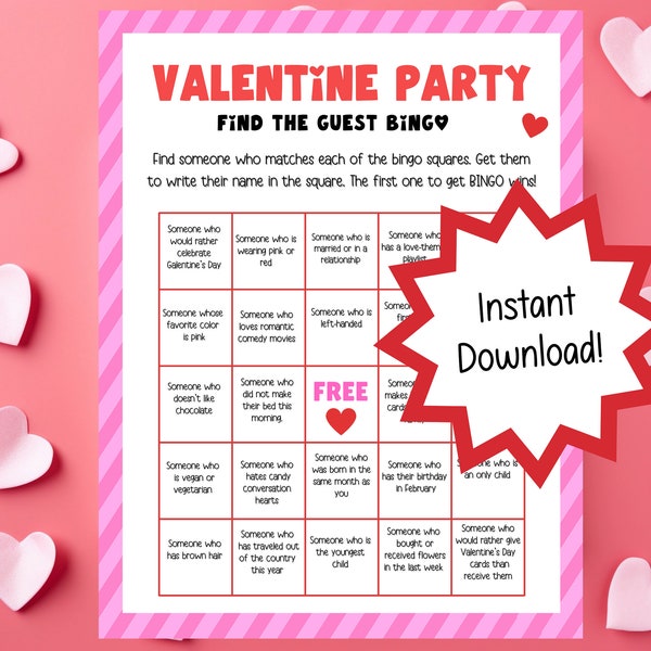 Find the guest bingo game, Valentines games for teens, Valentine games for work, Valentines games classroom