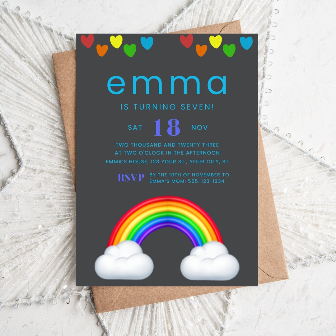 Rainbow Birthday Invitation Template Girls Minimalist Party Invite rainbow-birthday-invitation-template-girls-minimalist-party-invite