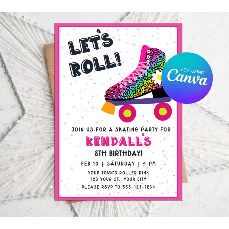 Roller Skating Party Invitation Girls, Roller Skating Party Invitation