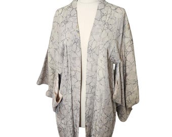 Vintage Kimono Jacket – Gray Brocade, Fully Lined, Unique Piece