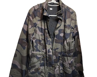 Upcycled Camo Jacket with Embroidered Portrait Patch