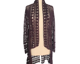Free People Crochet Knit Cardigan – Openwork Bohemian Layering Piece