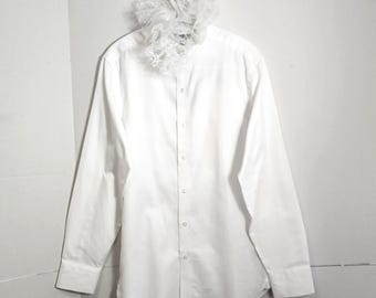 Upcycled J.Crew White Shirt – Embroidered Tulle Ruffle Collar (Men's 14.5 x 32)
