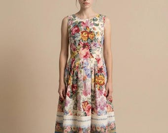 Handmade Cotton Dress, Vintage Style, Size M, one of a kind.