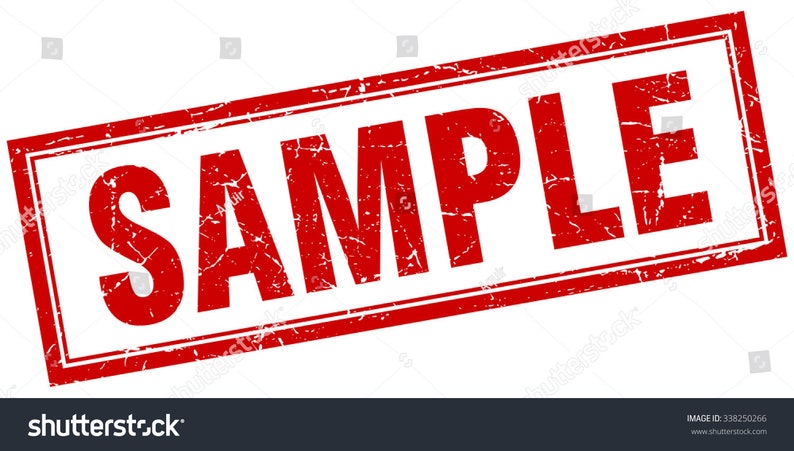 May include: Red rectangular stamp with the word "SAMPLE" in white lettering. The stamp has a distressed, worn look.