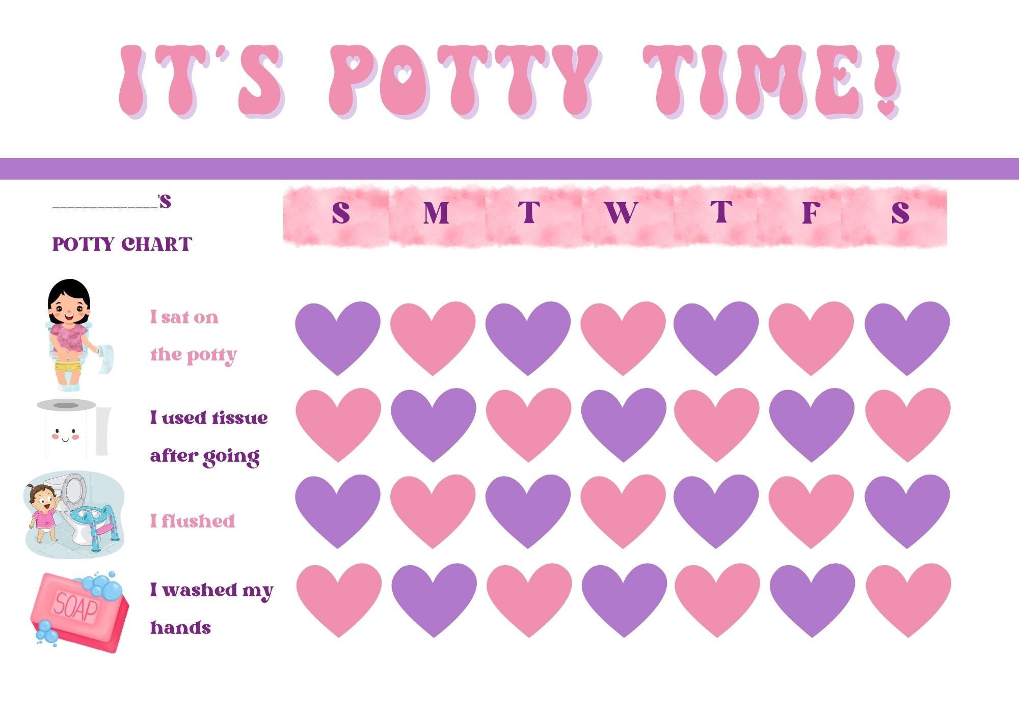 Girls Potty Chart, Potty Training Chart, Potty Training Chart Printable, Potty Training Chart ...
