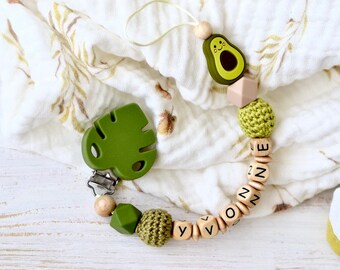 Pacifier chain with name | Pacifier chain wood | Avocado pacifier chain | Personalized pacifier chain