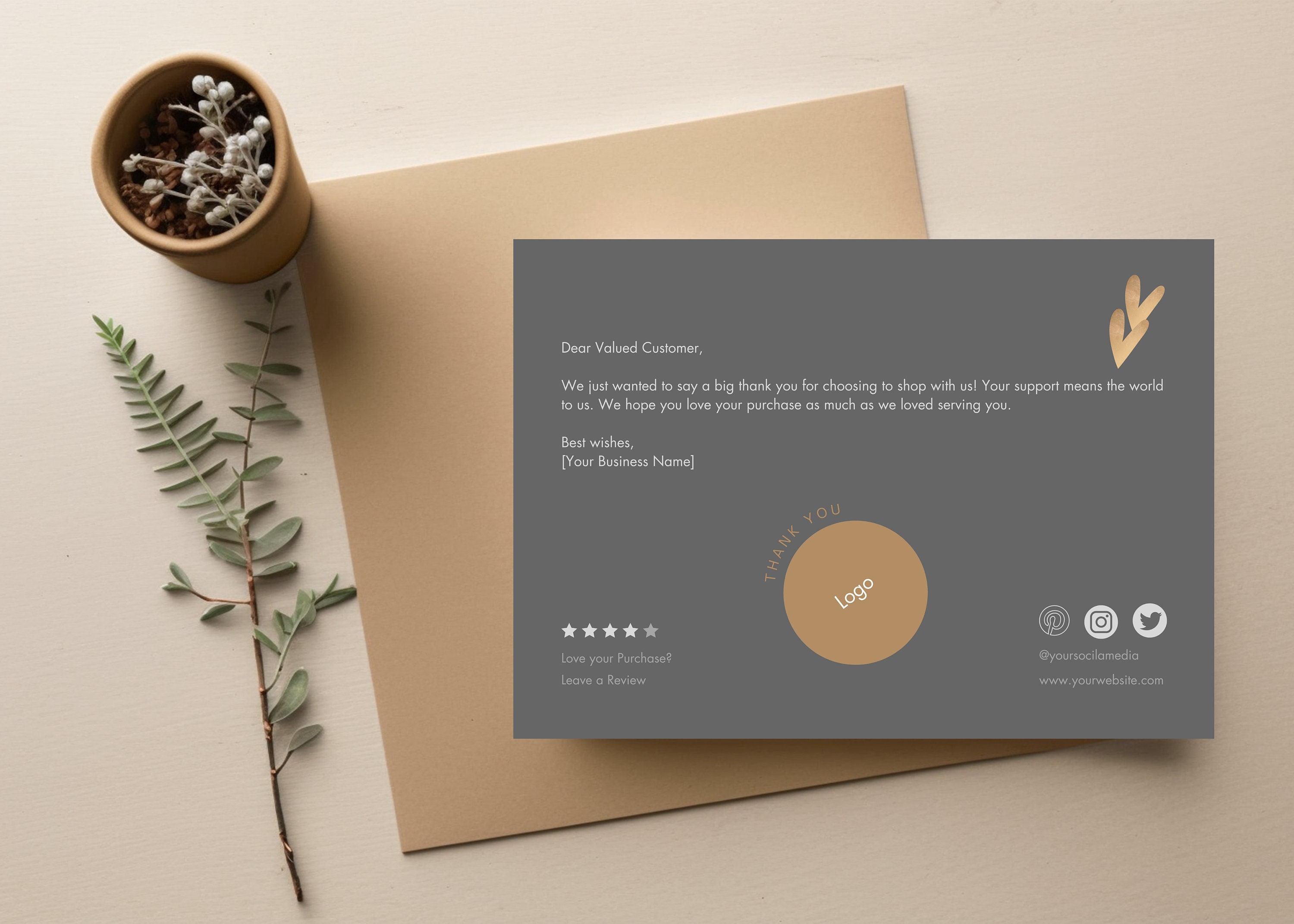 Editable in CANVA Gray Business Thank You Insert Card Template Modern ...