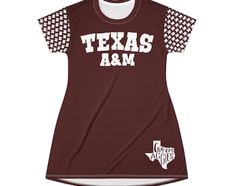 Aggie Game Day T-Shirt Dress Maroon,  Aggies, game day dress, Texas A&M shirt, color options, Aggie Football game day shirt, dress, maroon