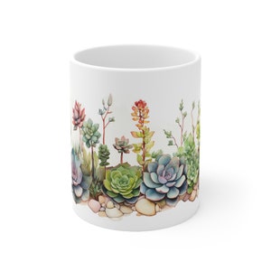 Succulent Mug for gift for holiday gift idea for desert plant lover gift watercolor succulent