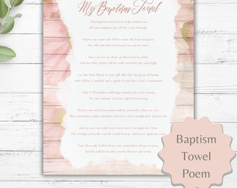 LDS Baptism Towel Card Girl | Baptism Towel Poem | Great Baptism Gift | Printable Download