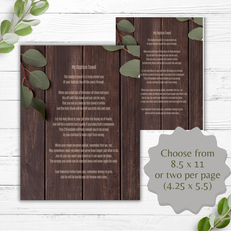 LDS Baptism Towel Card for Boy or Men | Baptism Towel Poem | Great ...