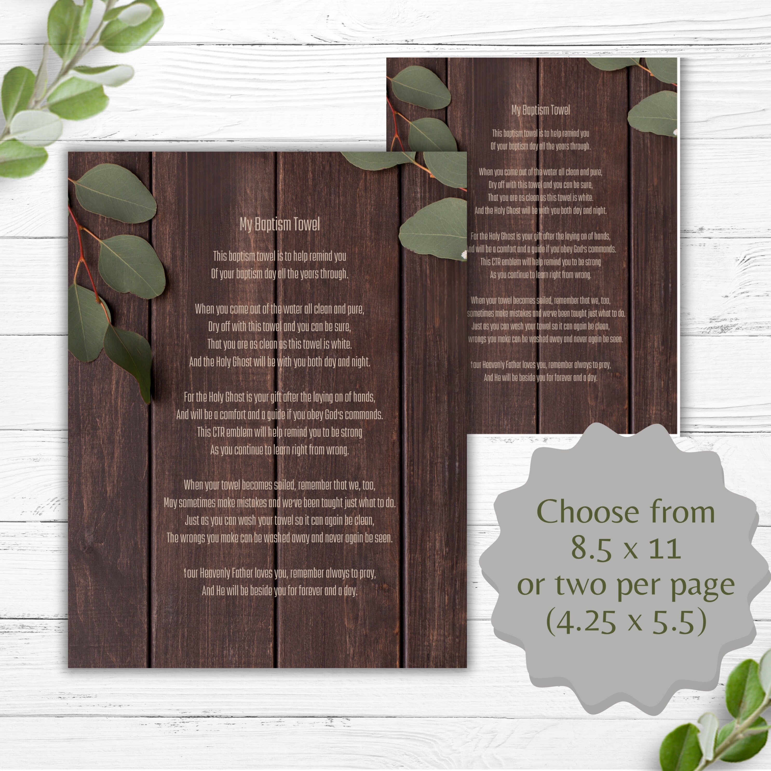 LDS Baptism Towel Card for Boy or Men | Baptism Towel Poem | Great ...