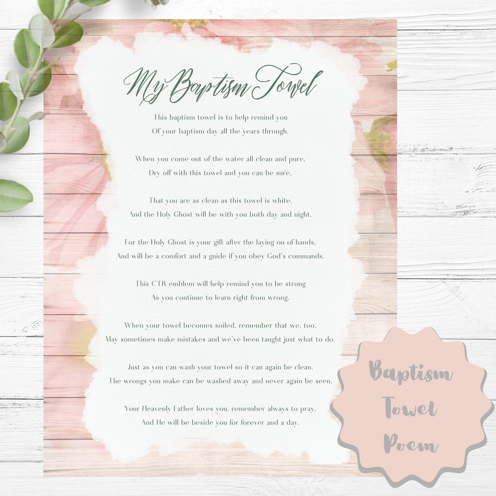 LDS Baptism Towel Card Girl Baptism Towel Poem Great - Etsy