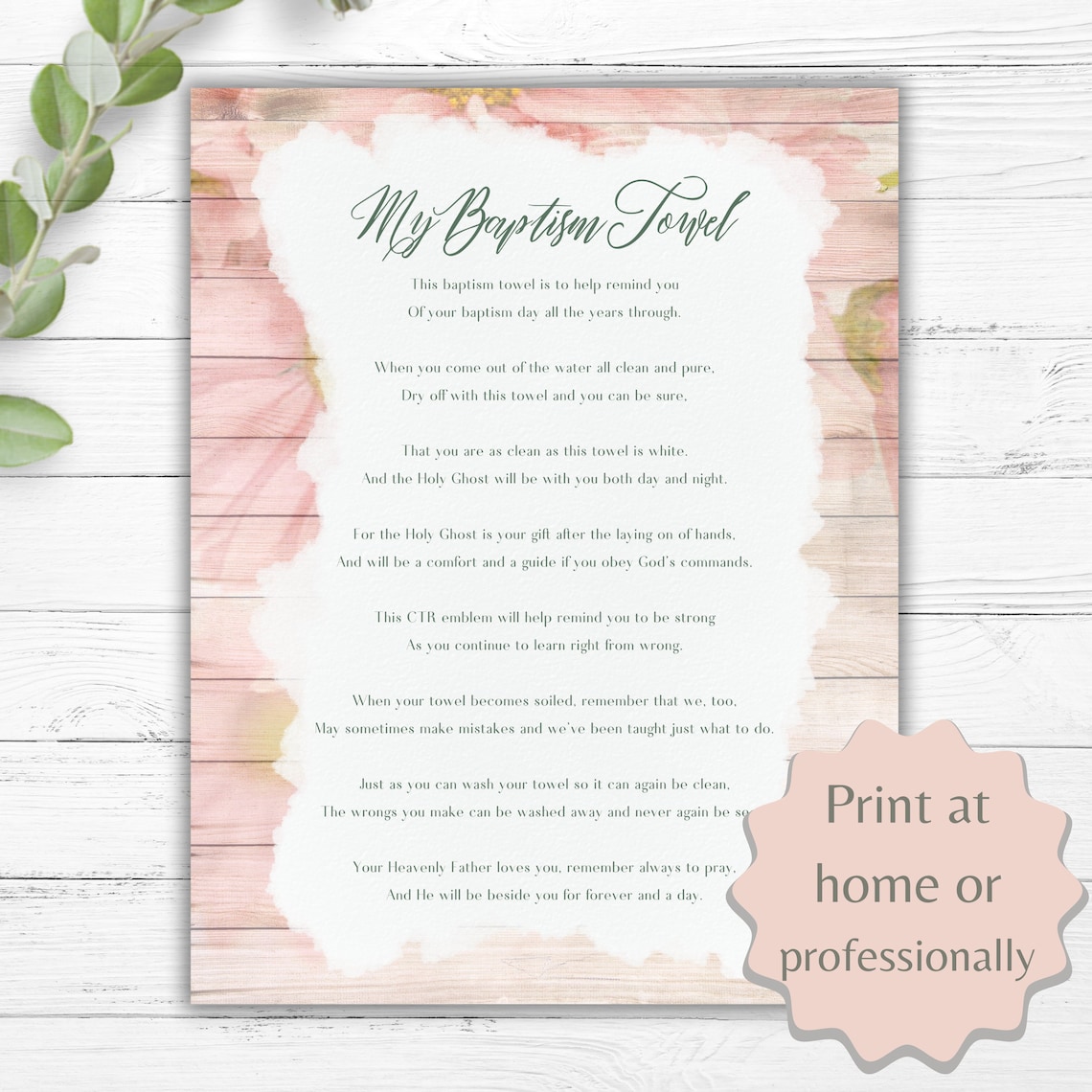 LDS Baptism Towel Card Girl | Baptism Towel Poem | Great Baptism Gift ...